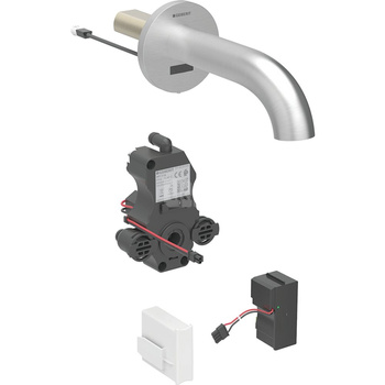 Bateria umywalkowa Geberit Piave, ścienna, zasilanie sieciowe, do podtynkowej skrzynki funkcyjnej, bez mieszacza, L17, stal nierdzewna