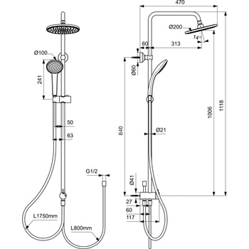 IDEALRAIN SYSTEM NATRYSKOWA Z WĘŻEM HD/200 SBLK