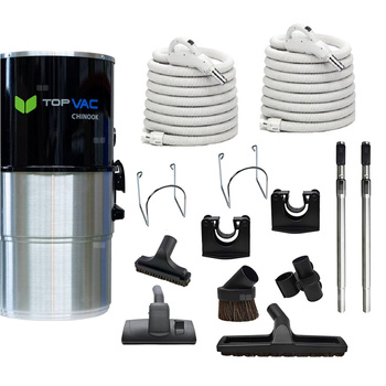 Jednostka centralna TopVac CHINOOK z zestawami do sprzątania z wężem z włącznikiem on/off o dł. 9,1 m i 10,6 m