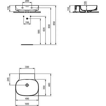 LINDA-X Umywalka 50cm B/O SLOT Z/P GL WH
