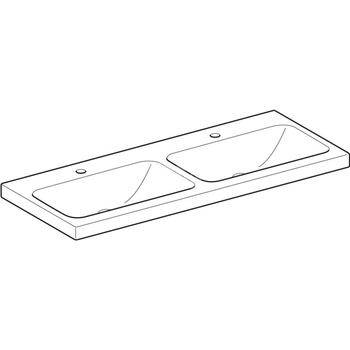 Umywalka GEBERIT iCon Light podwójna 2-stanowiskowa prostokątna, biała, 1200mm, otwór na baterię na środku, bez odpływu przelewowego, półka od ściany