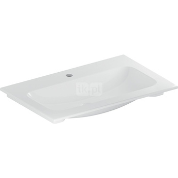 Umywalka GEBERIT iCon prostokątna, biała / KeraTect, 750mm, otwór na baterię na środku, nakładany od góry, bez odpływu przelewowego, półka od ściany