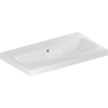 Umywalka GEBERIT iCon Light prostokątna, biała / KeraTect, 750mm, bez otworu na baterię, z odpływem przelewowym, półka od ściany