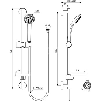 IDEALRAIN SOFT wersja S1 zestaw natryskowy z jednofunkcyjną słuchawką 80 mm