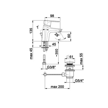 Bateria umywalkowa stojąca KFA Armatura GERMAN, chrom, montaż blat / otwór na baterię