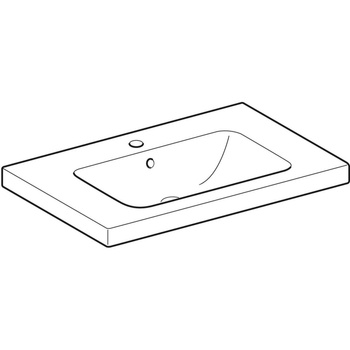 Umywalka GEBERIT iCon Light prostokątna, biała, 750mm, otwór na baterię na środku, z odpływem przelewowym, półki z obu stron