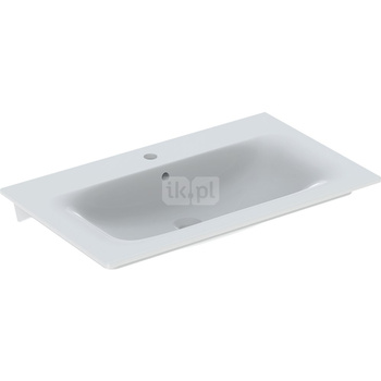 Umywalka GEBERIT Selnova Square prostokątna, biała, 800mm, otwór na baterię na środku, nakładany od góry, z odpływem przelewowym, półka od ściany